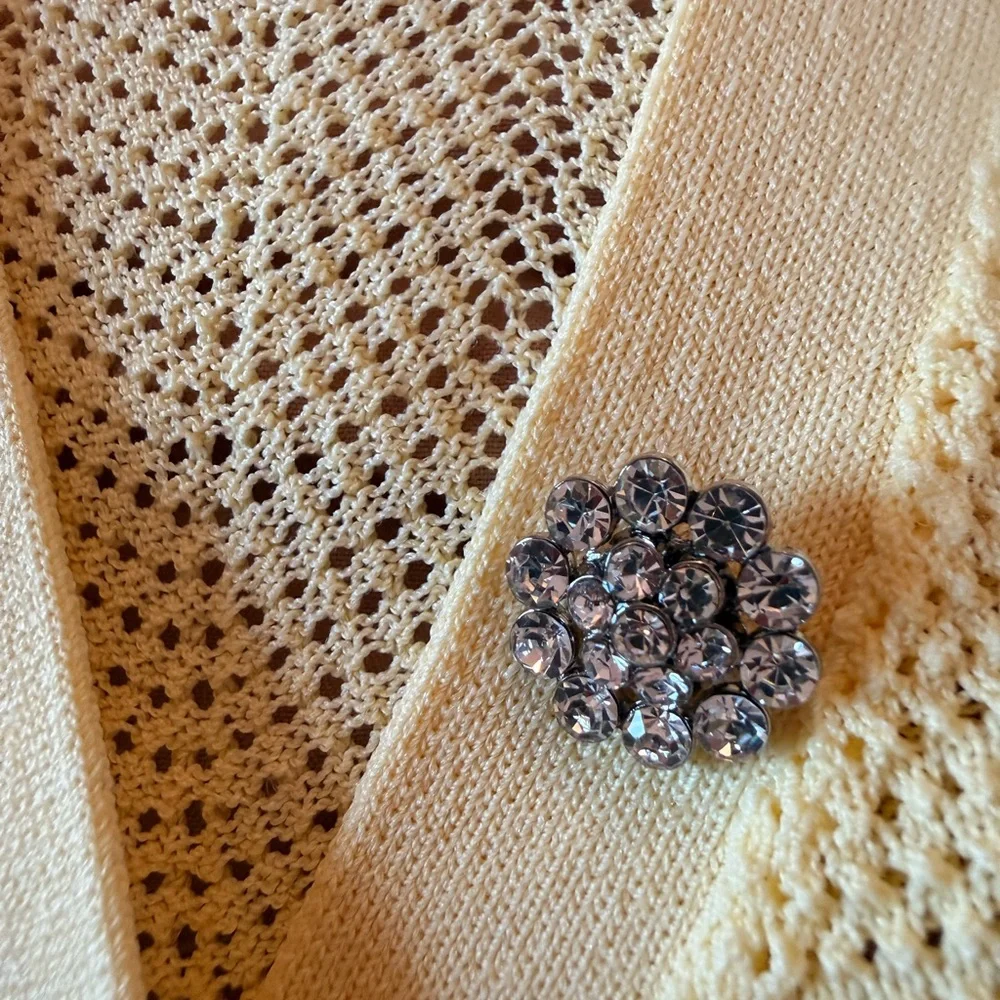 Generation Love Yellow Button-Up Cardigan with Rhinestone buttons so Fun! - Picture 2 of 3
